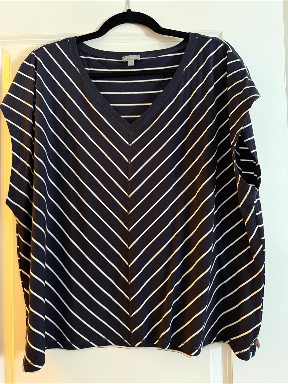 Talbots Navy and White Striped V-Neck Short Sleeve Tee